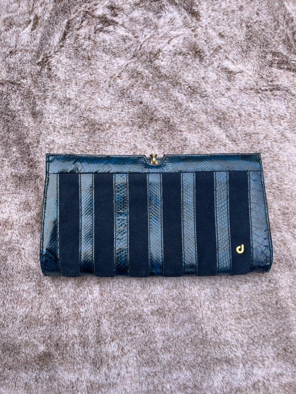 True Vintage Blue Snake Skin and Suede Clutch